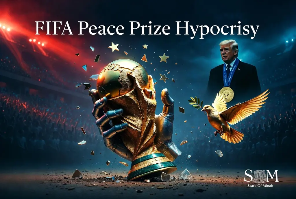 A conceptual image highlighting the FIFA peace prize hypocrisy