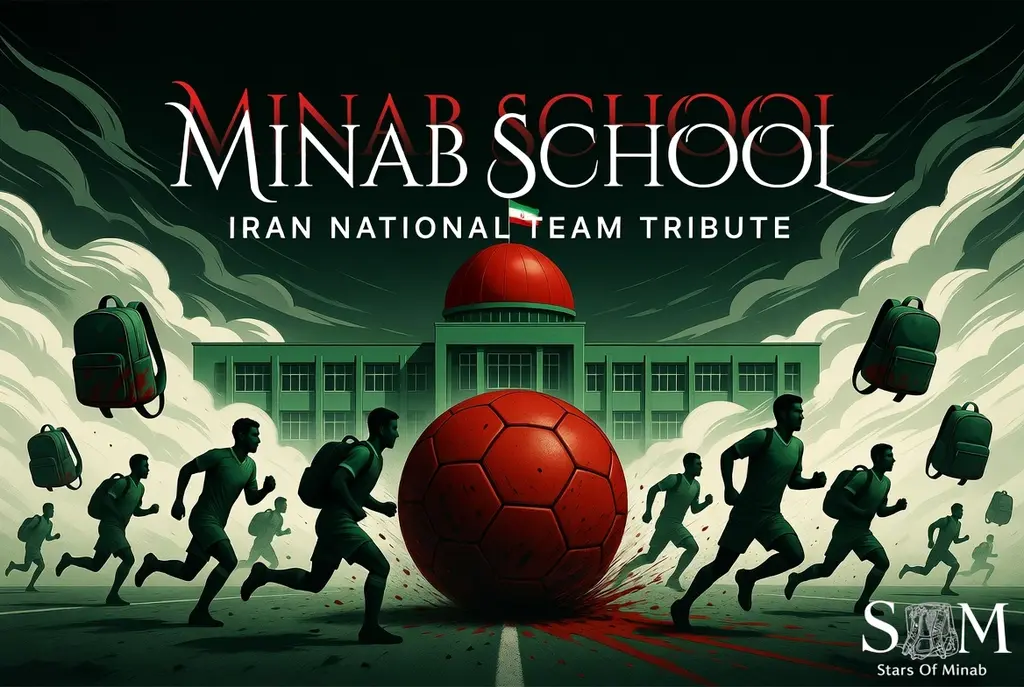A scene of the animation showing the Iran national football team tribute for Minab students