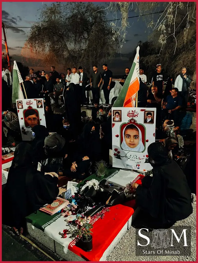 A high-quality portrait of martyr Raha Zarei Bonak and her family at her grave