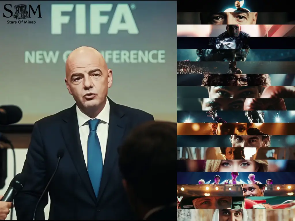 A scene from the World Cup 2026 peace campaign video questioning international hypocrisy